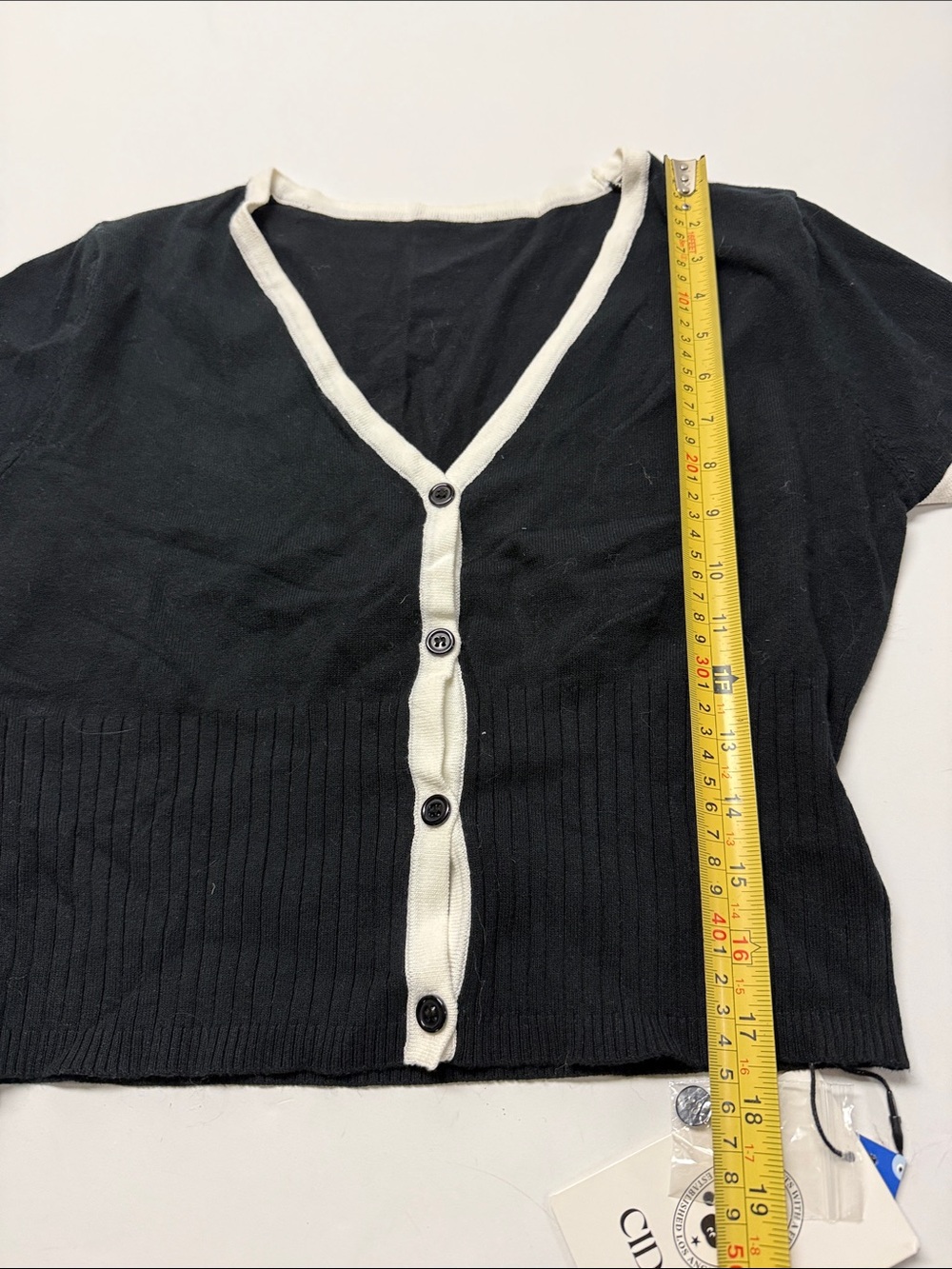 Cider Black Knit Crop Top with Cream Trim - Picture 3 of 5